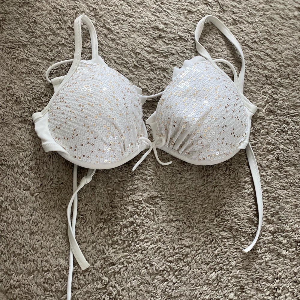 Sequin Embellished White Bra